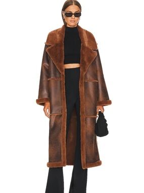 Tularosa Brown Faux Shearling Long Coat - Women's Luxe Winter Jacket
